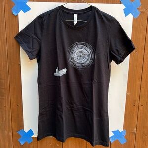 Black Crewneck Cotton Graphic T-shirt, Size S